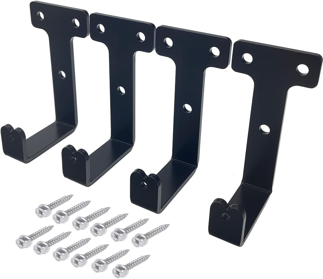 4 PCS black heavy duty metal flat j hooks for hanging 260 lbs,wall mount hooks,plant hanger large steel utility masonry industrial hook for Hanging Garage Storage Home Office Gym Sports Equipment(L)