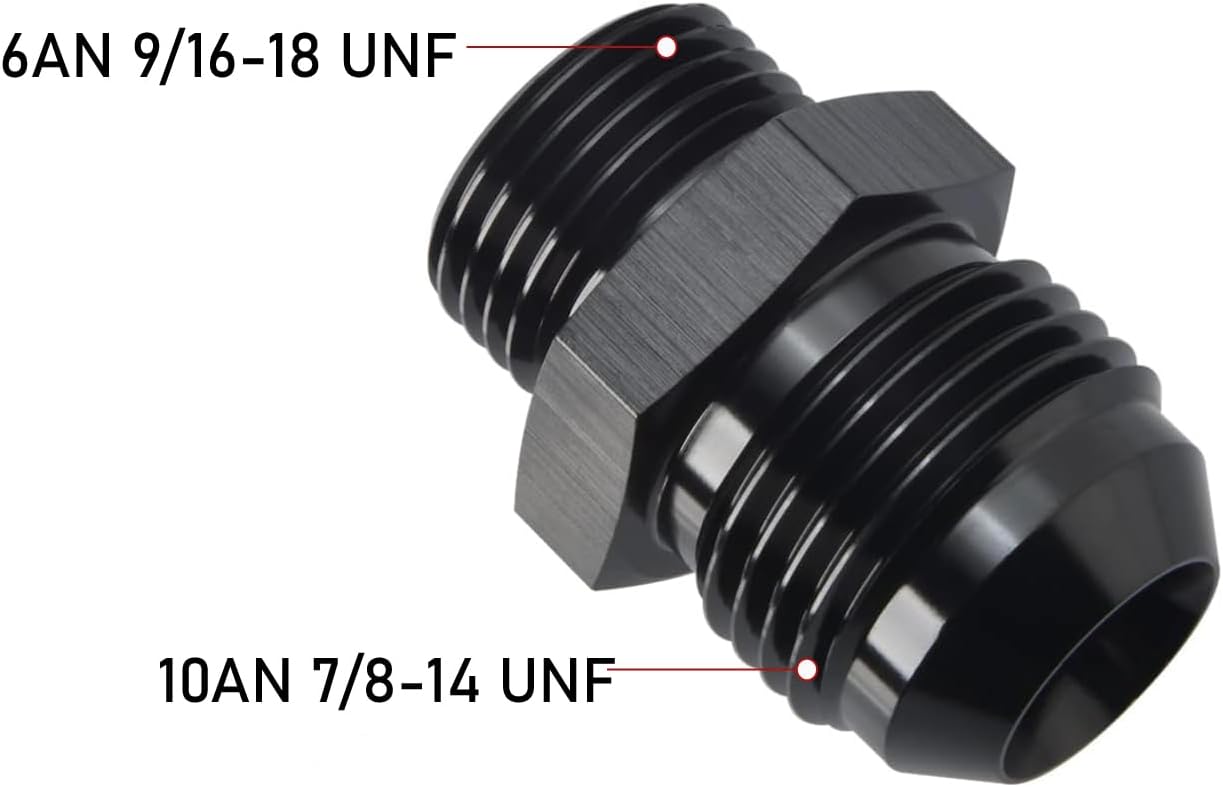 10AN Male Flare to 6AN ORB O-ring Boss Fuel Pump Rail Adapter Fitting Aluminum Black