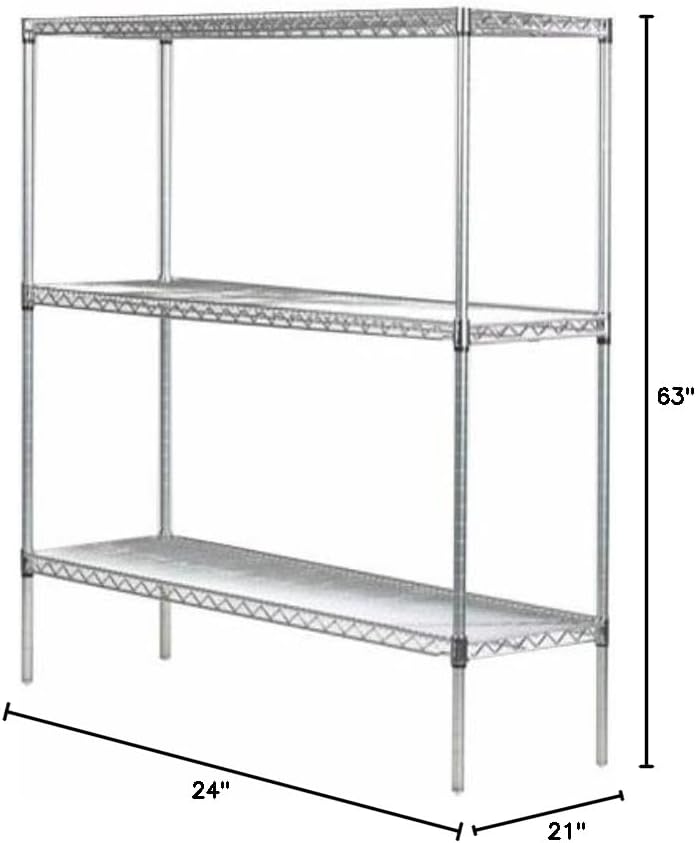 Omega 21" Deep x 24" Wide x 63" High 3 Tier Chrome Starter Shelving Unit