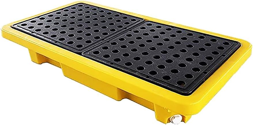 2 Drum Containment Spill Pallet, Polyethylene Low Profile Paint Bucket Tray, Industrial Garage Storage Detachable Shipping Leakproof Platform (Color : Yellow-2 Pack, Size : 26.2"x14.2"x4.7"