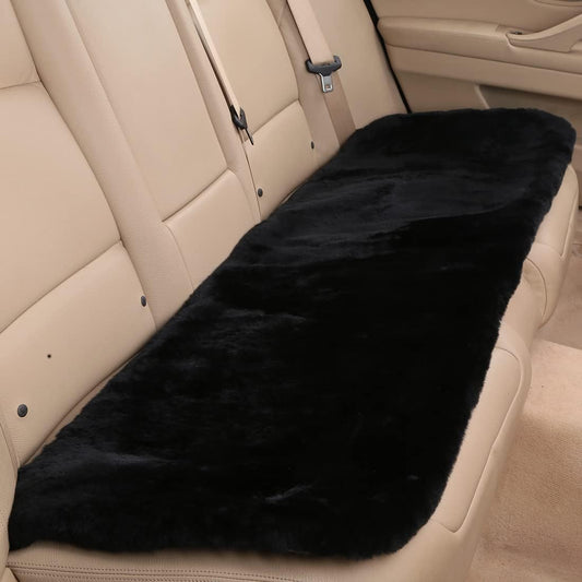 Fluffy Genuine Australia Sheepskin Car Seat Cover for Auto Interior Accessories with Soft Fuzzy Wool Eco-Friendly Natural Fur Non-Slip (Black, Back)