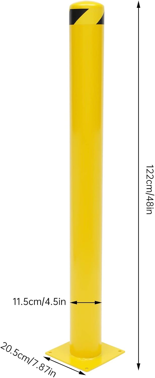Parking Post Safety Bollard Post 60in Height Parking Barrier Parking Obstacle Piles with Anchor Bolts Industrial Yellow Powder Coated Steel Bollards for Entrances, Parking Lots, Sidewalks(60H*4.5Din)