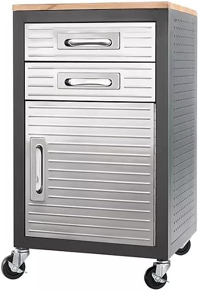 Heavy Duty Rolling Storage Cabinet with Wheels and Drawers, Workstation for Garage, Office, Workshop, 1 Door, 2 Drawer (20" W x 18" D x 34.7" H), Graphite