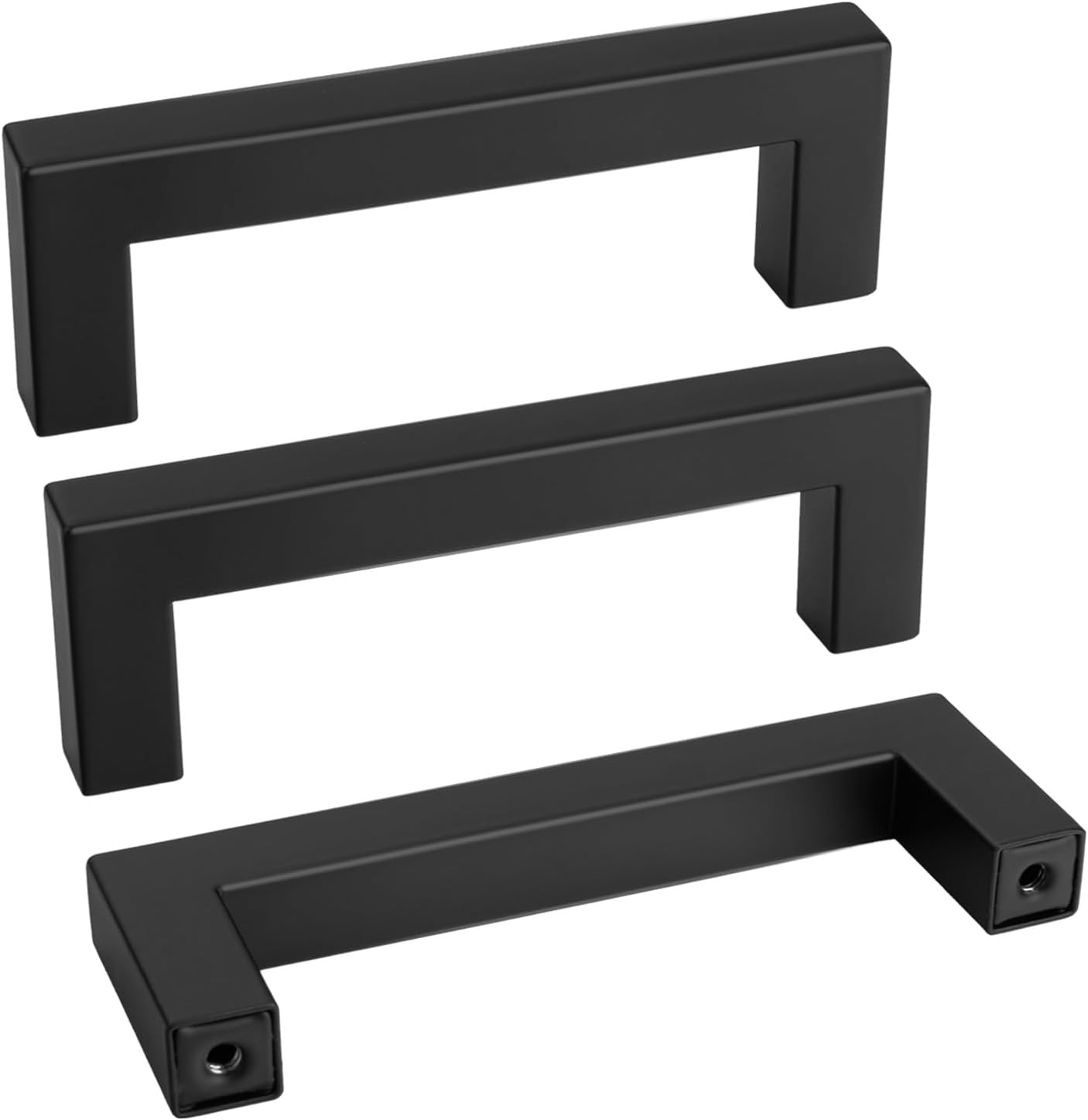Goldenwarm 2 Pack Black Cabinet Pulls Drawer Handles Stainless Steel Modern Hardware for Kitchen and Bathroom Cabinets Cupboard,Center to Center 3-1/2in (90mm) Square Bar Cabinet Pull