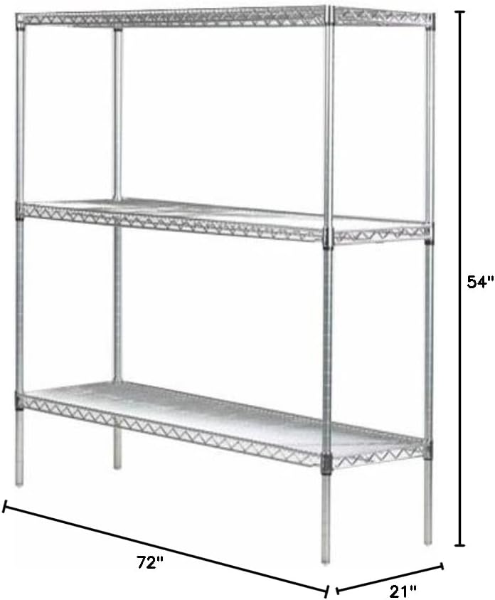 Omega 21" Deep x 72" Wide x 54" High 3 Tier Chrome Starter Shelving Unit