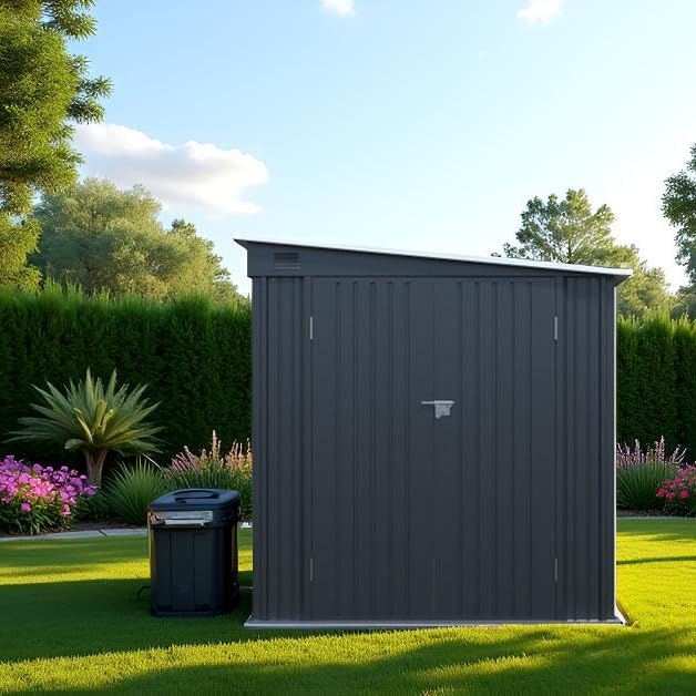 LANTRO JS 6x8FT Metal Outdoor Storage Shed, Garden Tool Shed Without Floor, Lean to Shed with Free PC Light Board and Lockable Doors for Garden Bike Lawnmower