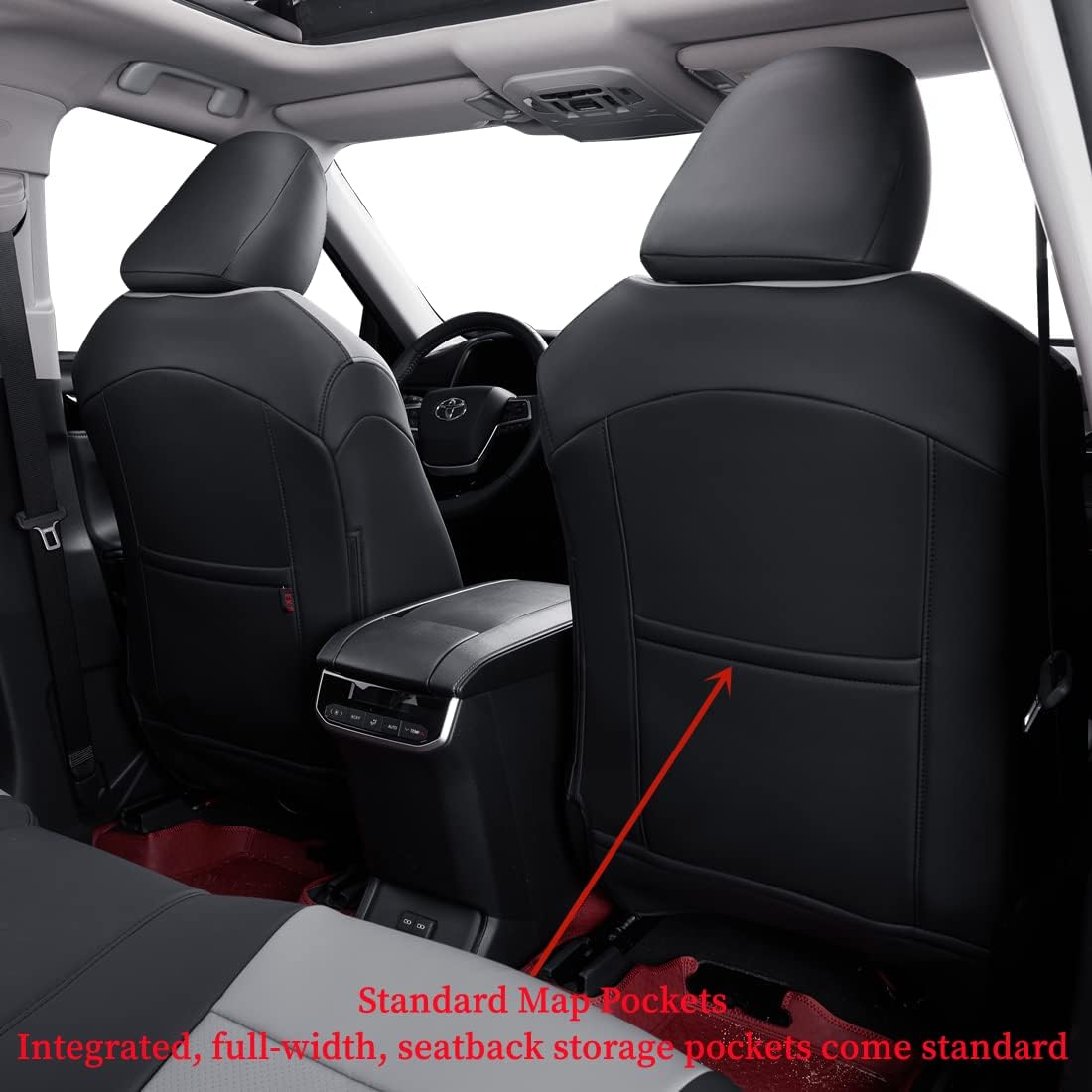 coverdream Custom Seat Covers Compatible with Select Toyota Camry XLE, XSE, XLE V6, XSE V6 2018 2019 2020 2021 2022 2023 Models - Leatherette (Black/Gray,Full Set)