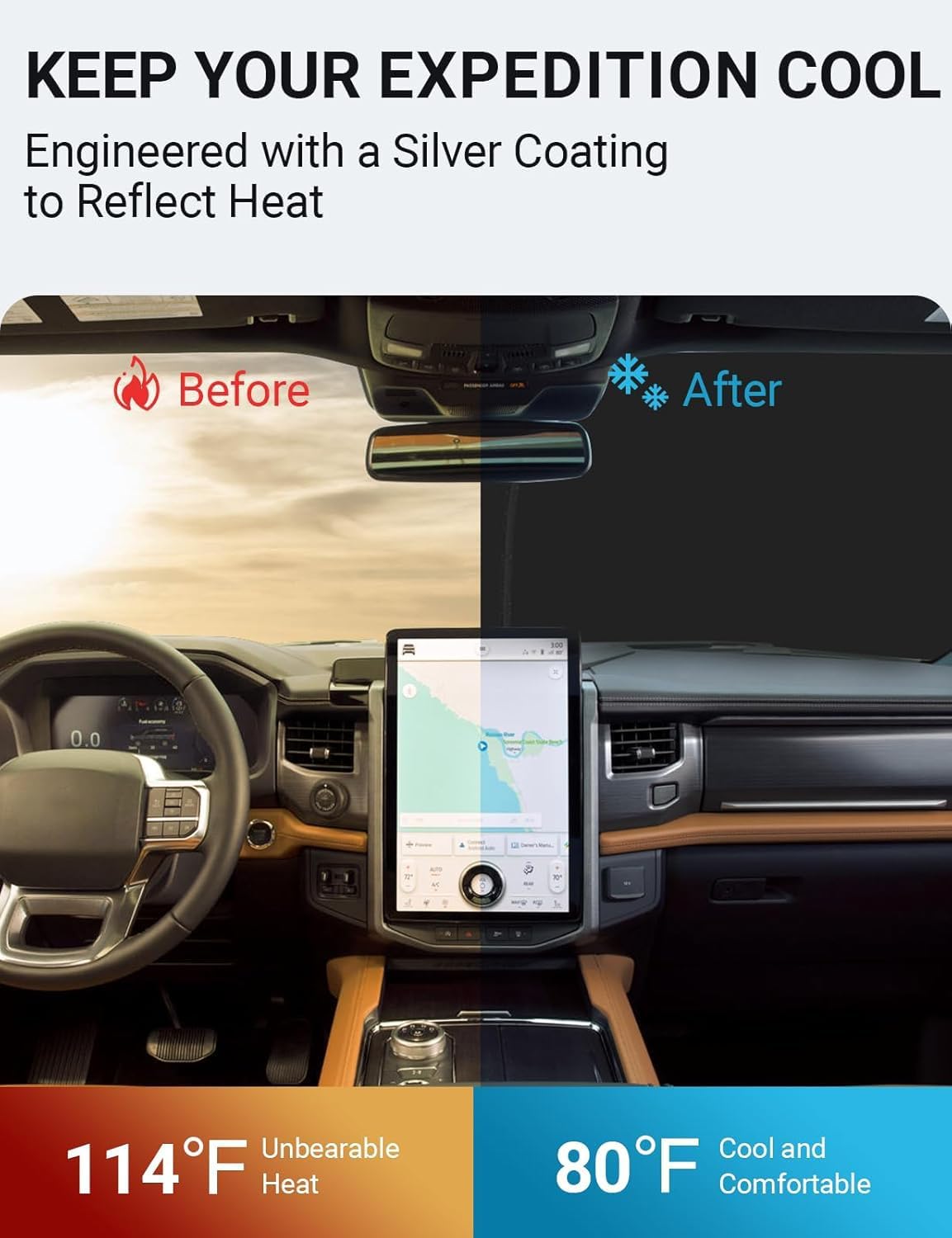 Proadsy for Ford Expedition 2018-2024 2025 Windshield Sun Shade 4-Layer Foldable Front Sunshade Protector Sun Visor Blocks UV Rays Keep Car Cooler