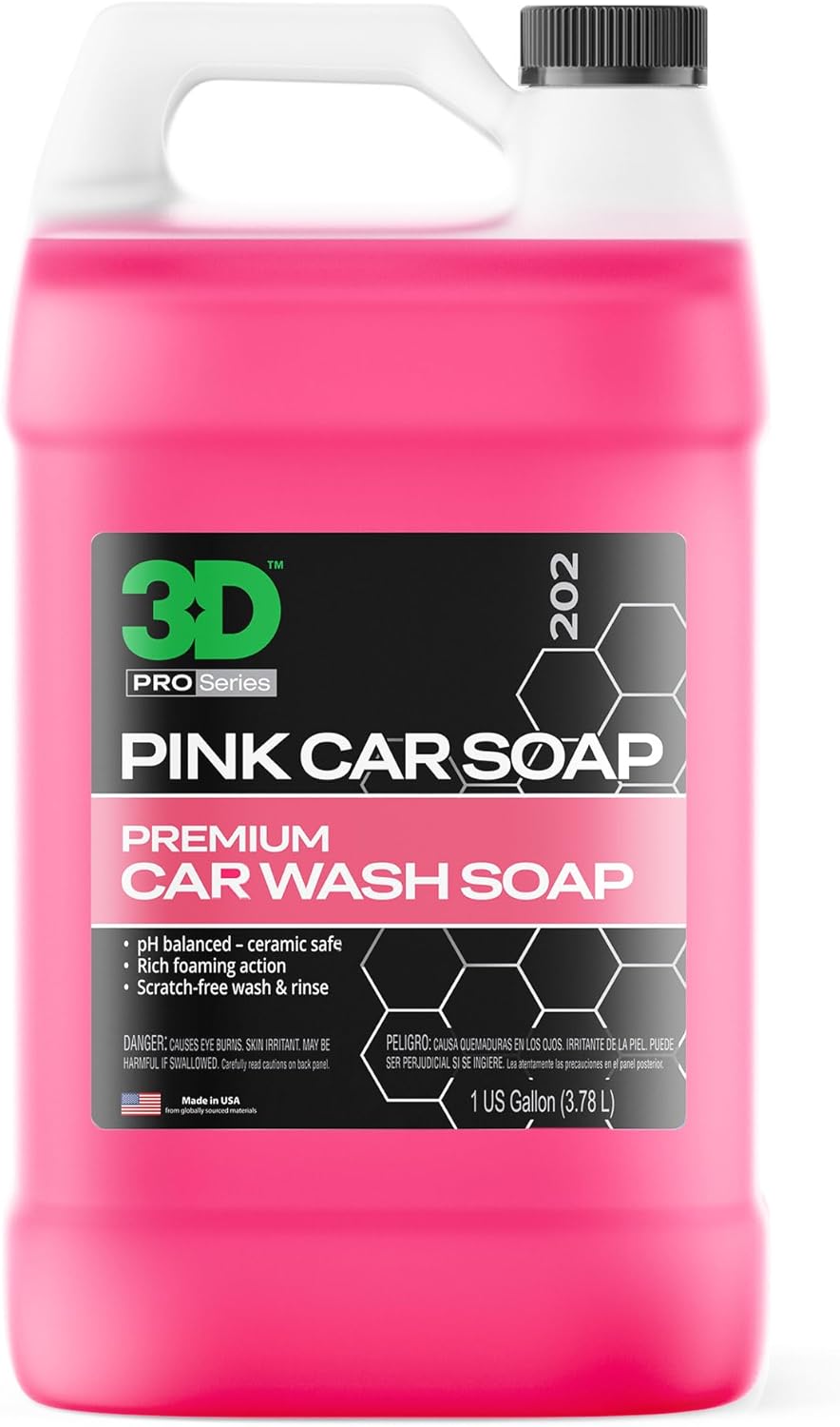 3D Pink Car Soap – 1 Gallon |pH Neutral Car Wash Soap with High Suds & Cherry Scent | Scratch-Free, High Gloss Shine | Safe on Wax & Sealants | Weekly Car Care