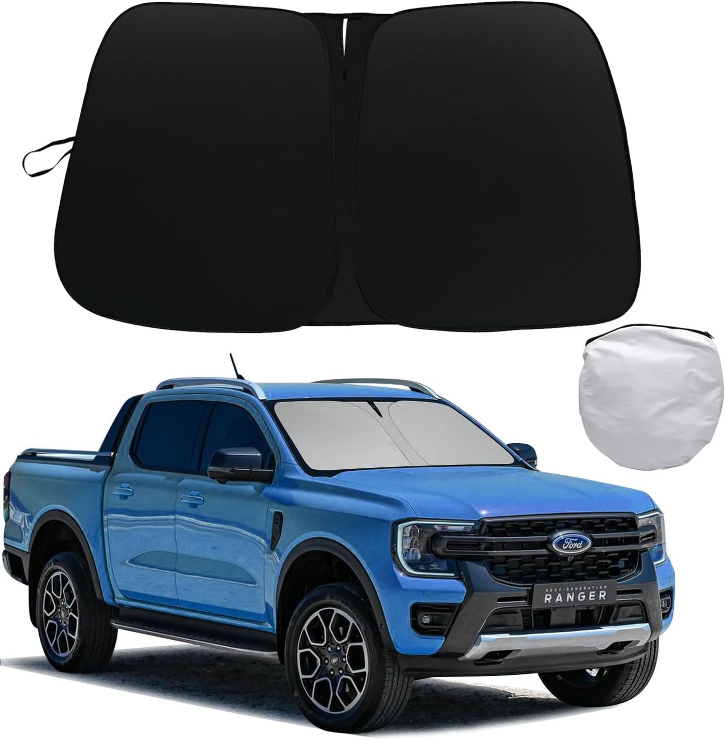 2025 Upgrade Front Windshield Sun Shade Foldable Ford Ranger Sun Shade Foldable Car Shade Automotive Windshield Sunshades fit for Ford Ranger 2019-2023 2024 2025 |Keep Car Interior Cooler|