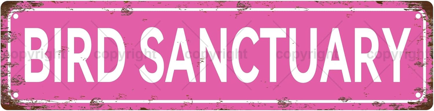 BIRD SANCTUARY Vintage Metal Tin Sign, Street Sign, Home Decor, Room Decor, Wall Decor, Bathroom Decor, Bar Decor, Cafe Decor, Garage Decor, 16 x 4 Inch