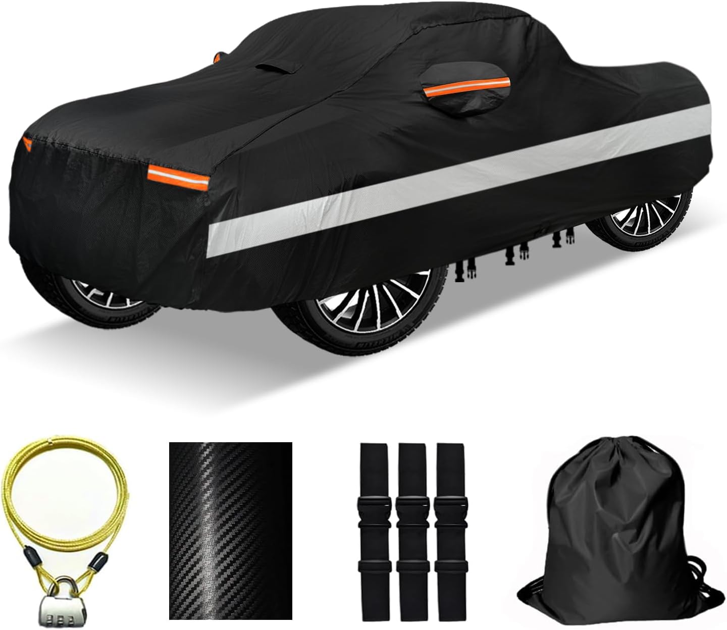 30 Layers Truck Car Cover for Automobiles All Weather Waterproof, Outdoor Snowproof UV Protection Windproof, No Zipper, Heavy Duty Universal Car Covers, (Black, Fit Truck 191"-210")