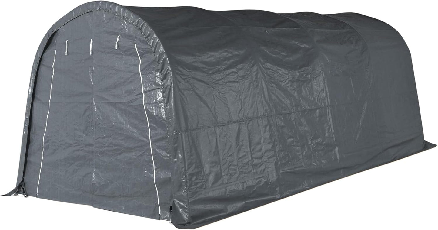 SUNBURY Carport, 10x20 FT Heavy Duty Canopy, Portable Garage with All-Steel Metal Frame & Double Zipper Doors, Round Style Outdoor Storage Shed for Car, Truck, Boat, Patio Furniture, Grey