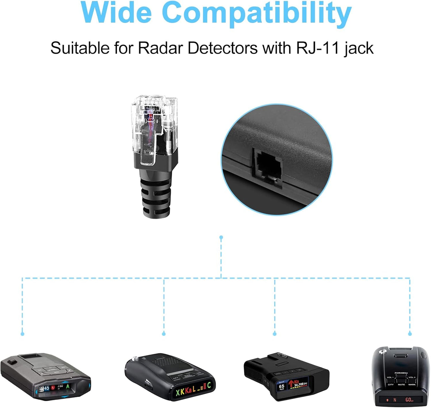 Radar Detector Cord, USB to RJ11 Cable,RJ11 Plug Power Cable,for Escort Uniden Radenso XP Beltronics Cobra Whistler Radar Detector,Replacement Power Cable for Radar Detectors (RJ11-6.56ft)