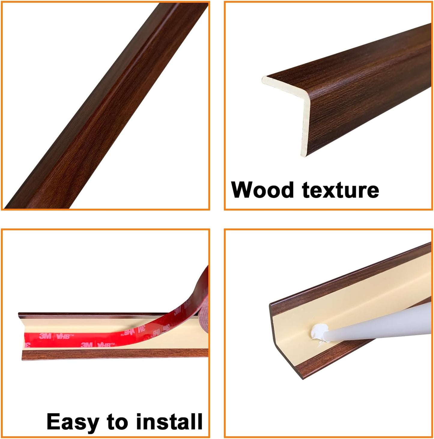 Wall Corner Protector 3PCS 45" Corner Molding Trim Oak Wood Grain Corner Trim Decorative Strips for Door and Window Frames Mirror Edges Ceramic Tiles, and Wooden Wall Edges.