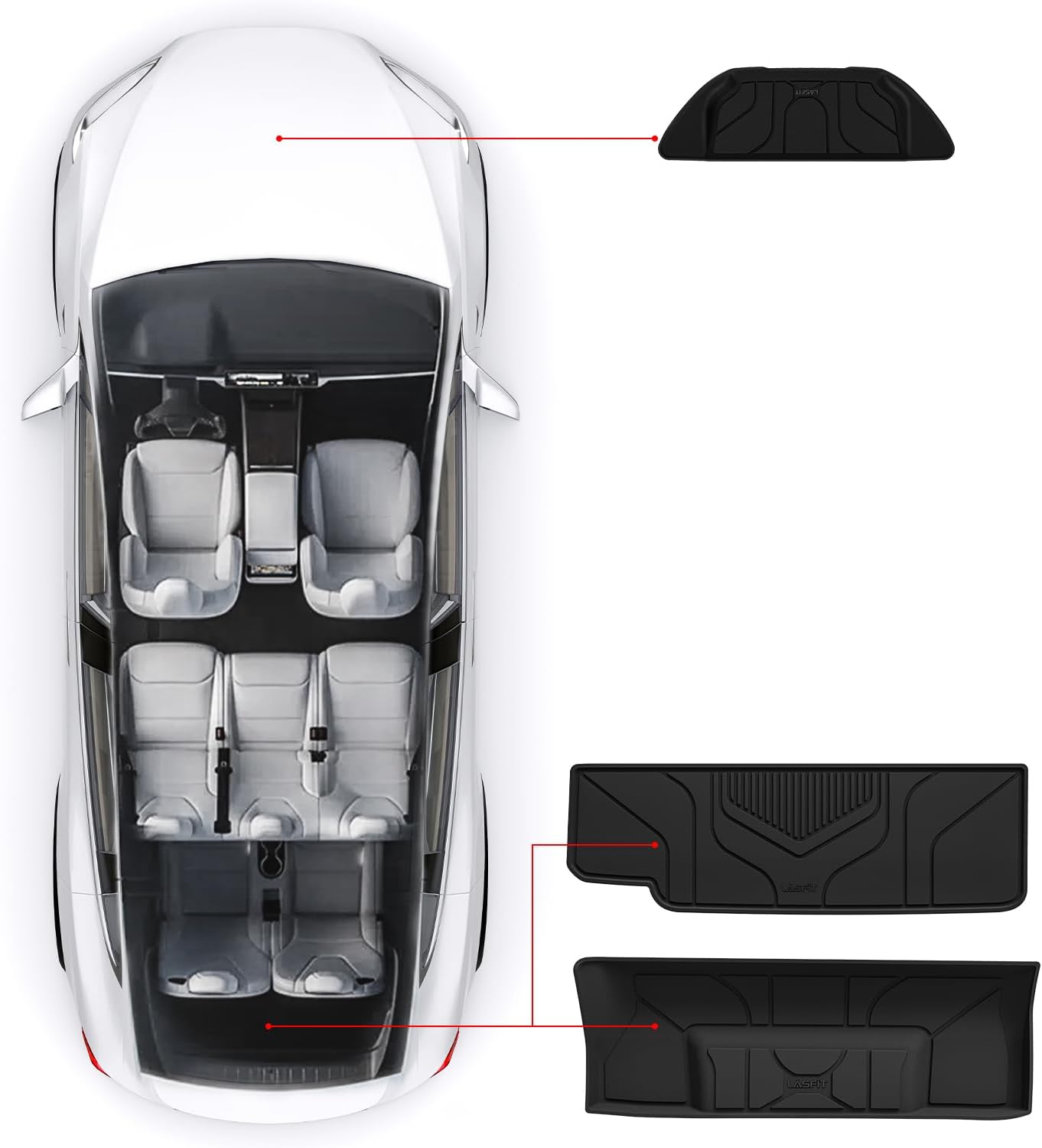 LASFIT Frunk Trunk Mats Fit for Tesla Model X & Model X Plaid 6 Seater / 7 Seater 2025 2024 2023 2022 2021, Custom Fit TPE All Weather Waterproof Cargo Liners, Black