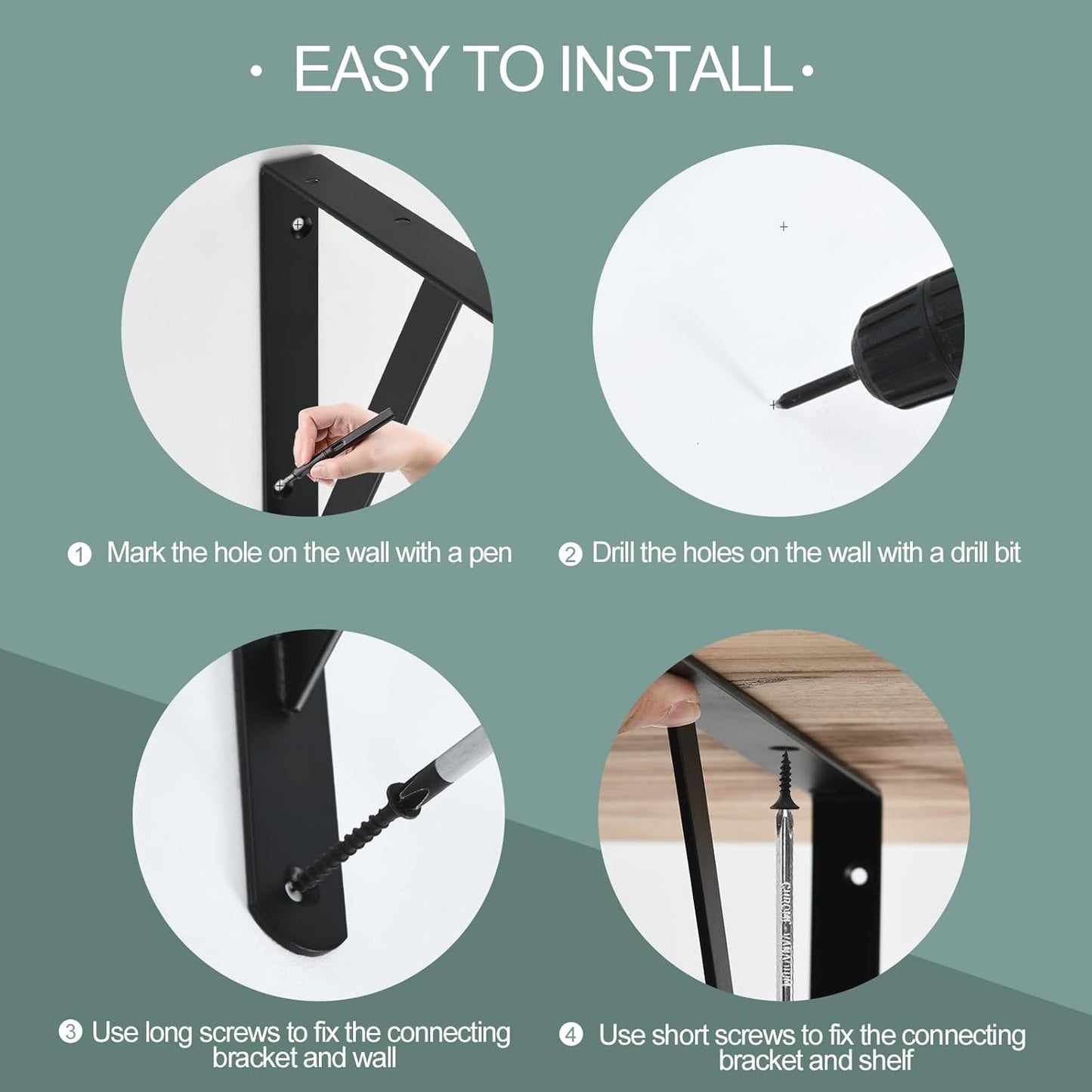 6 Pack L16 x H 10" Black Heavy Duty Shelf Brackets with Screws Metal Shelf Brackets Shelf Support Angle Brackets for Shelves L Brackets Heavy Duty Floating Shelf