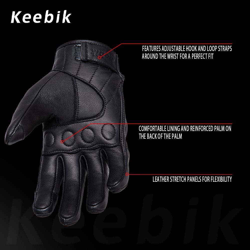 Goatskin Leather Motorcycle Motorbike Powersports Racing Gloves Reflective Skull Touchscreen for Men and Women Model