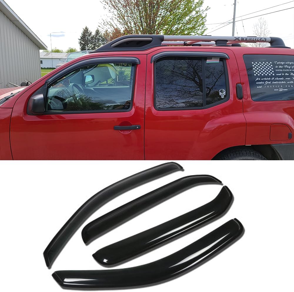 94539 Side Window Wind Deflector,4pcs Outside Mount Style Nice Sun Rain Guards Set,Dark Smoke Window Visor fit for 2005-2016 Nissan Xterra