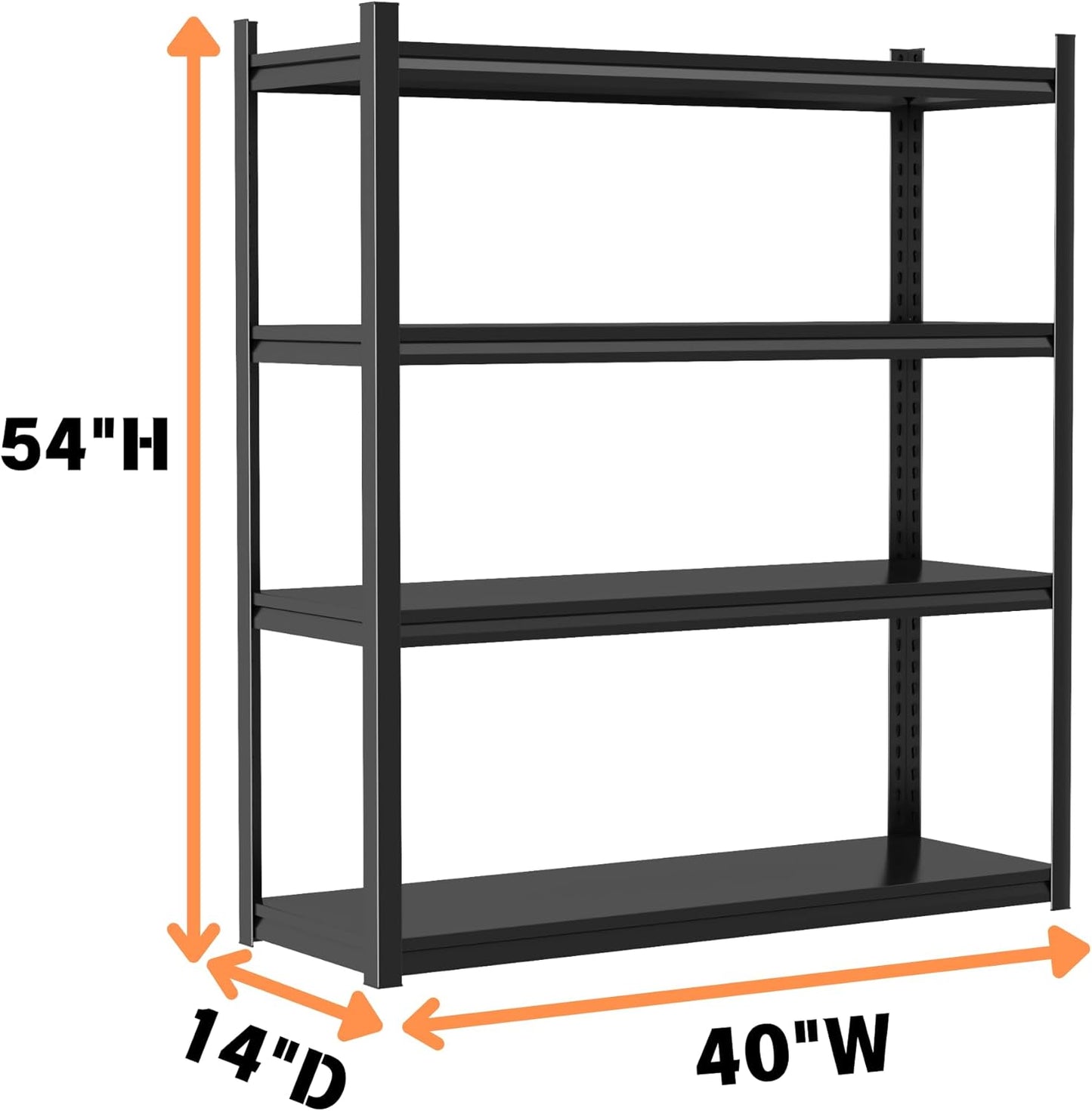 Metal Garage Shelving Unit, Heavy Duty 4-Tier Adjustable Storage Rack, Steel Shelving,2500 lbs Capacity, Industrial Shelves for Heavy Tools and Equipment (4-Tier 54" H x 40" W x 14" D)