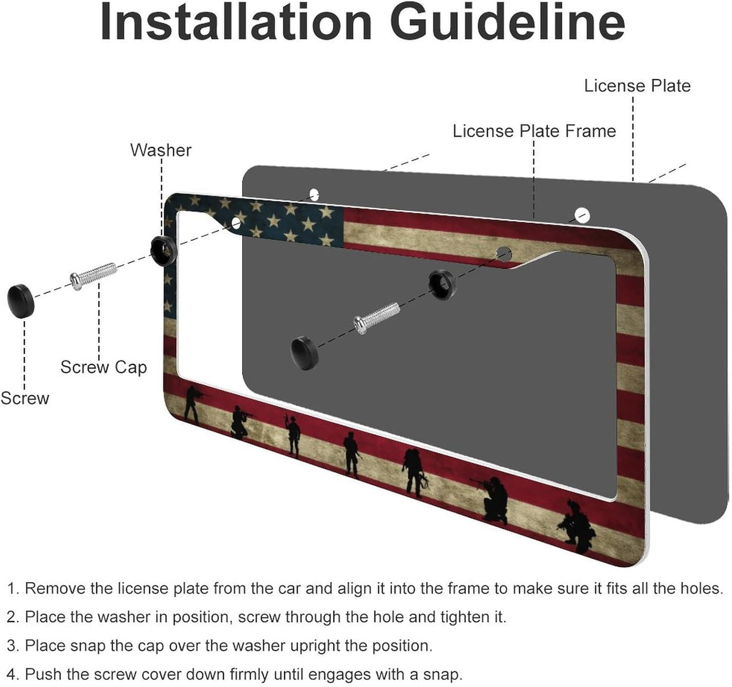 American Flag License Plate Frames - 2 Pcs Set 2 Holes Metal Aluminum Auto Car Accessories Decoration License Plate Frame 12.2 x 6.3 inch for Women Men Gift