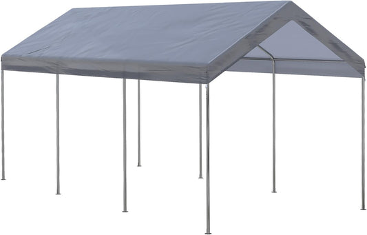 Outsunny 10' x 20' Party Tent and Carport, Height Adjustable Portable Garage, Outdoor Canopy Tent 8 Legs Without Sidewalls for Car, Truck, Boat, Motorcycle, Bike, Garden Tools, Gray