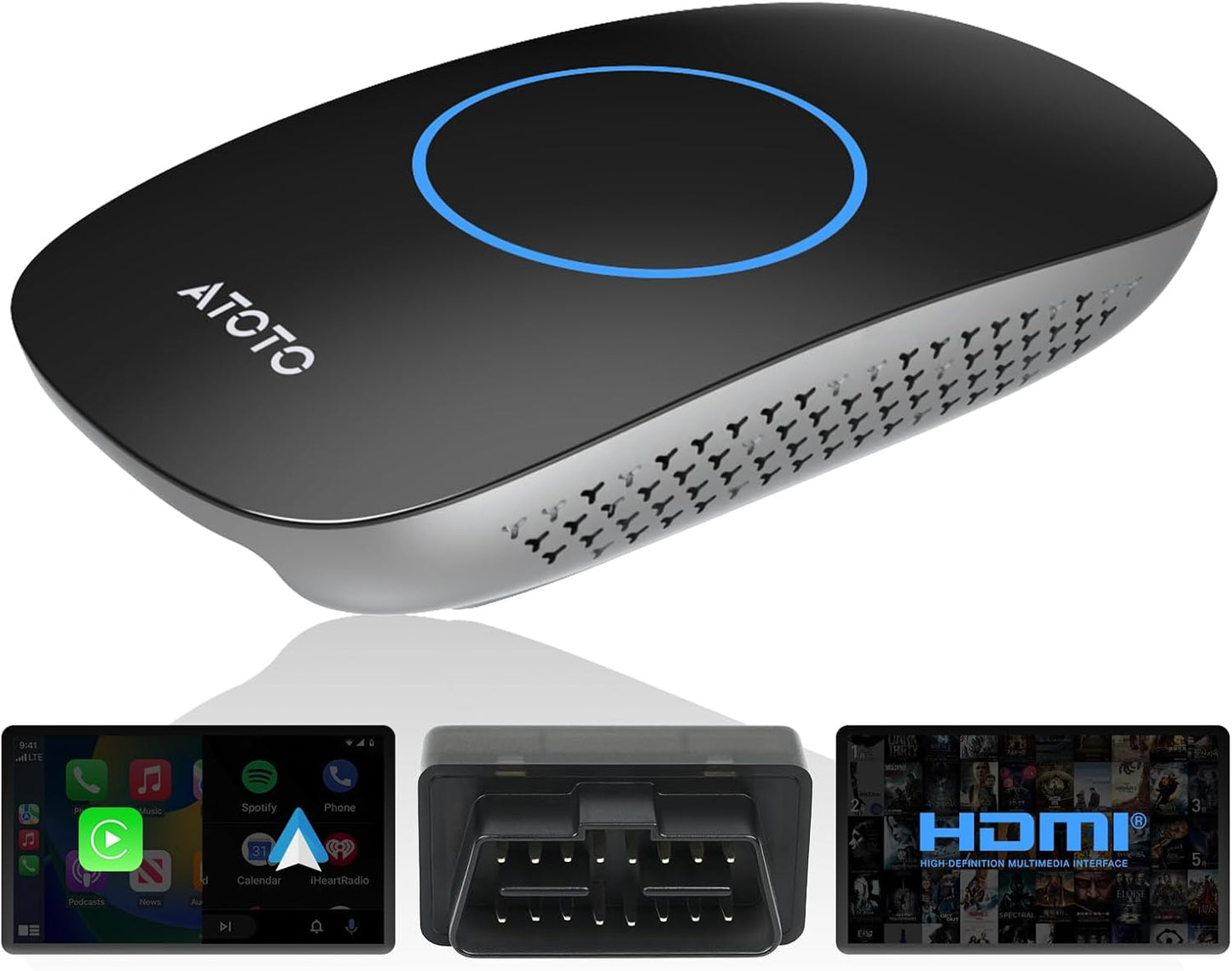 Wireless CarPlay Adapter Ai Box with OBD2 Scanner, Car Video Streaming Wireless Plug & Play Carplay Adapter for iPhone & Android Auto with ChatGPT, Supports YouTube, Netfilx 256GB Max, HDMI