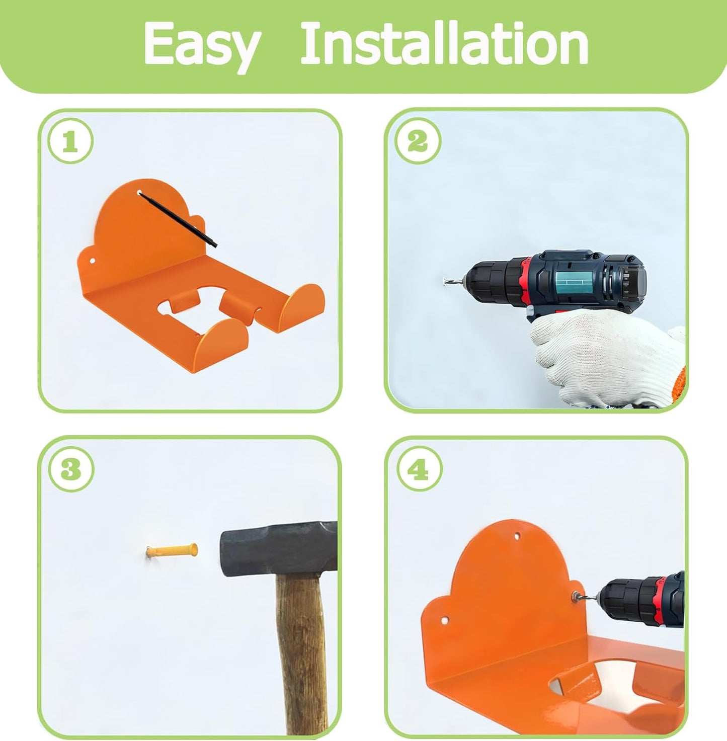 Garage Hooks Storage Organizer Electric Tool,Wall Mounted Installation Suitable for Gardens and Sheds,Used As A Wall Bracket for Lawn Mowers,Leaf Blowers,and Lawn Mowers(Orange,2 Pack)