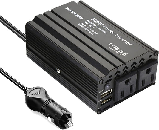 300W Power Inverter DC 12V to 110V AC Car Inverter with 2X 2.4A Dual USB car Plug in Adapter Charger Outlet Black Power inverters for Vehicles