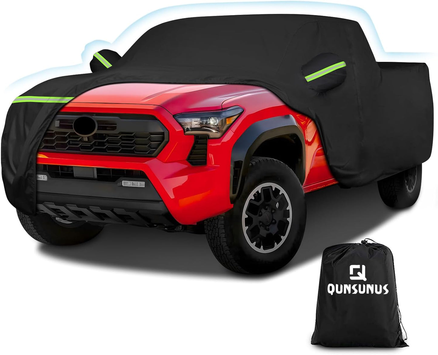 QUNSUNUS Car Cover for Toyota Tacoma 2005-2024, Waterproof Truck Cover with Zipper, All Weather Full Exterior Cover with Straps and Elastic for Wind, Sun, UV and Dust Protection