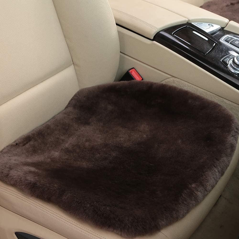 Fluffy Genuine Australia Sheepskin Car Seat Cover for Auto Interior Accessories with Soft Fuzzy Wool Eco-Friendly Natural Fur Non-Slip (Teak, Front)