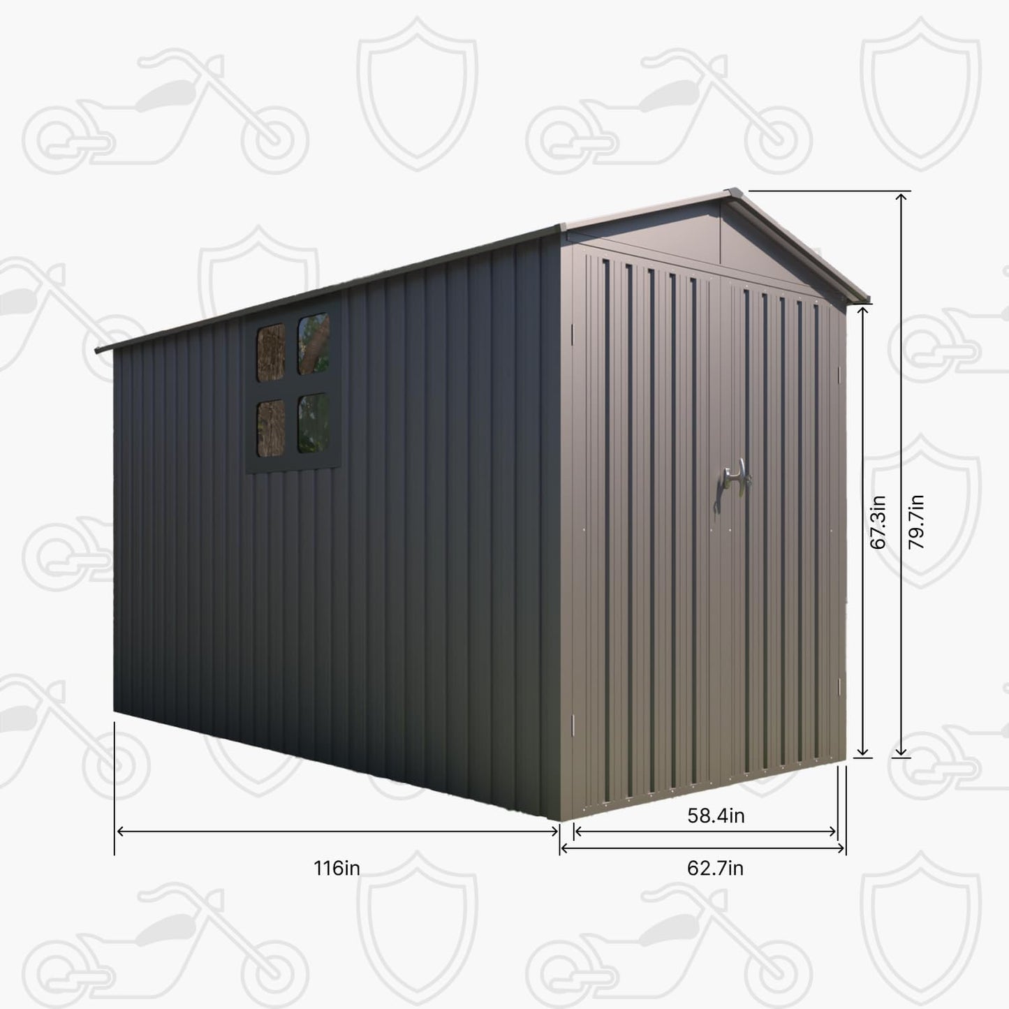 5’ x 10’ Motorcycle Storage Sheds, Metal Shelter & Garage with Windows and Lockable Door Handle, Heavy Duty Vehicle Shed for All Weather, Track System Included, Anthracite