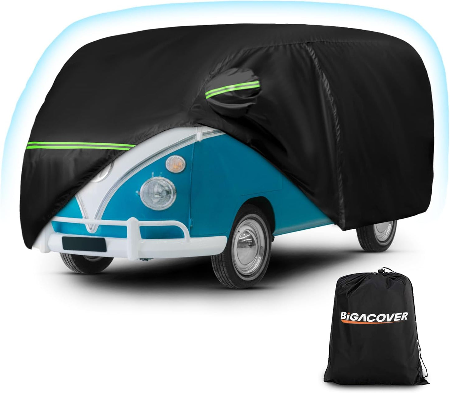 Waterproof Car Covers for 1950-1992 VW Bus T1 T2 T3, 420D Oxford Cloth Sun Heat Protection Outdoor Full Covers with Driver Side Zipper Windproof Heavy Duty All Weather for 1950-1992 VW Bus T1 T2 T3