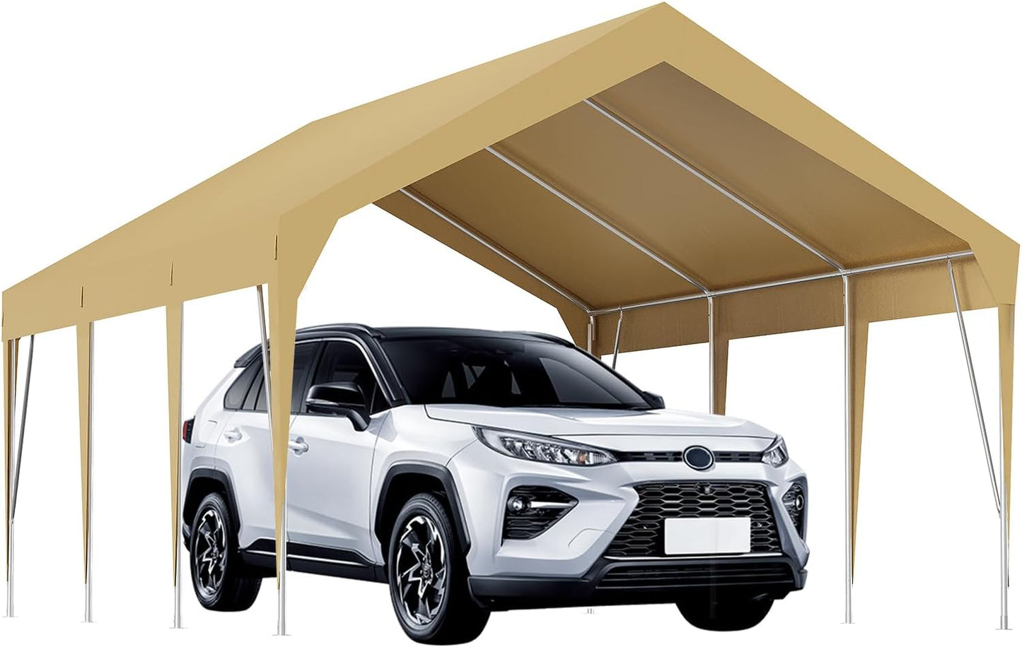 10x20ft Heavy Duty Carport Outdoor Car Canopy UV Resistant Waterproof Party Tent All-Season Portable Garage Gazebo Shelter for Car, Storage Shed (Earthy Yellow)