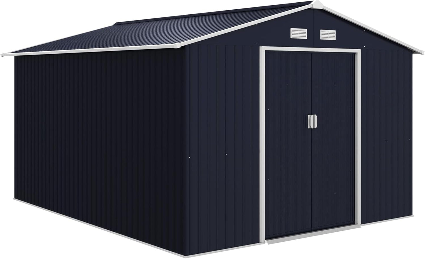 Outsunny 11' x 9' Outdoor Storage Shed, Garden Tool Metal Shed with Foundation Kit, Double Lockable Door, Air Vents and Sloping Roof, for Backyard, Patio, Lawn, Dark Gray