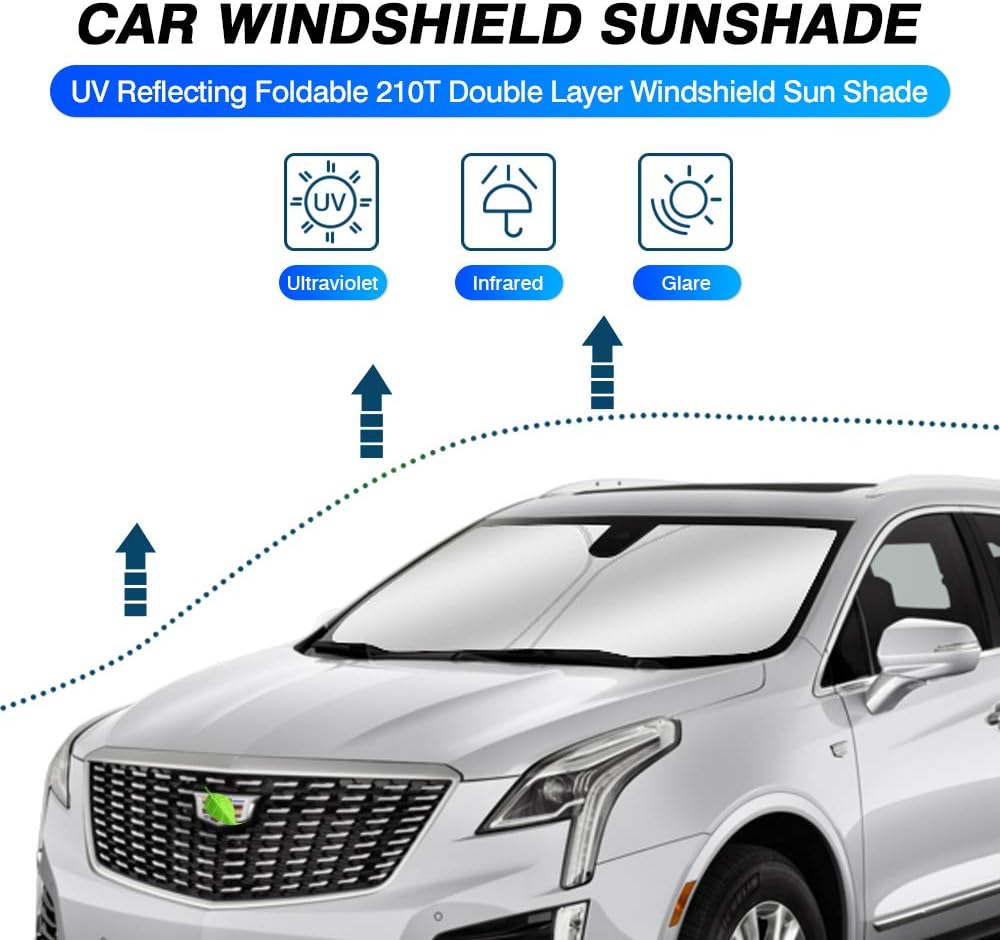 KUST Windshield Sun Shade for 2017-2024 2025 Cadillac XT5 Accessories Window Shade Foldable Sunshade Protector Blocks UV Rays Keep Your Car Cooler