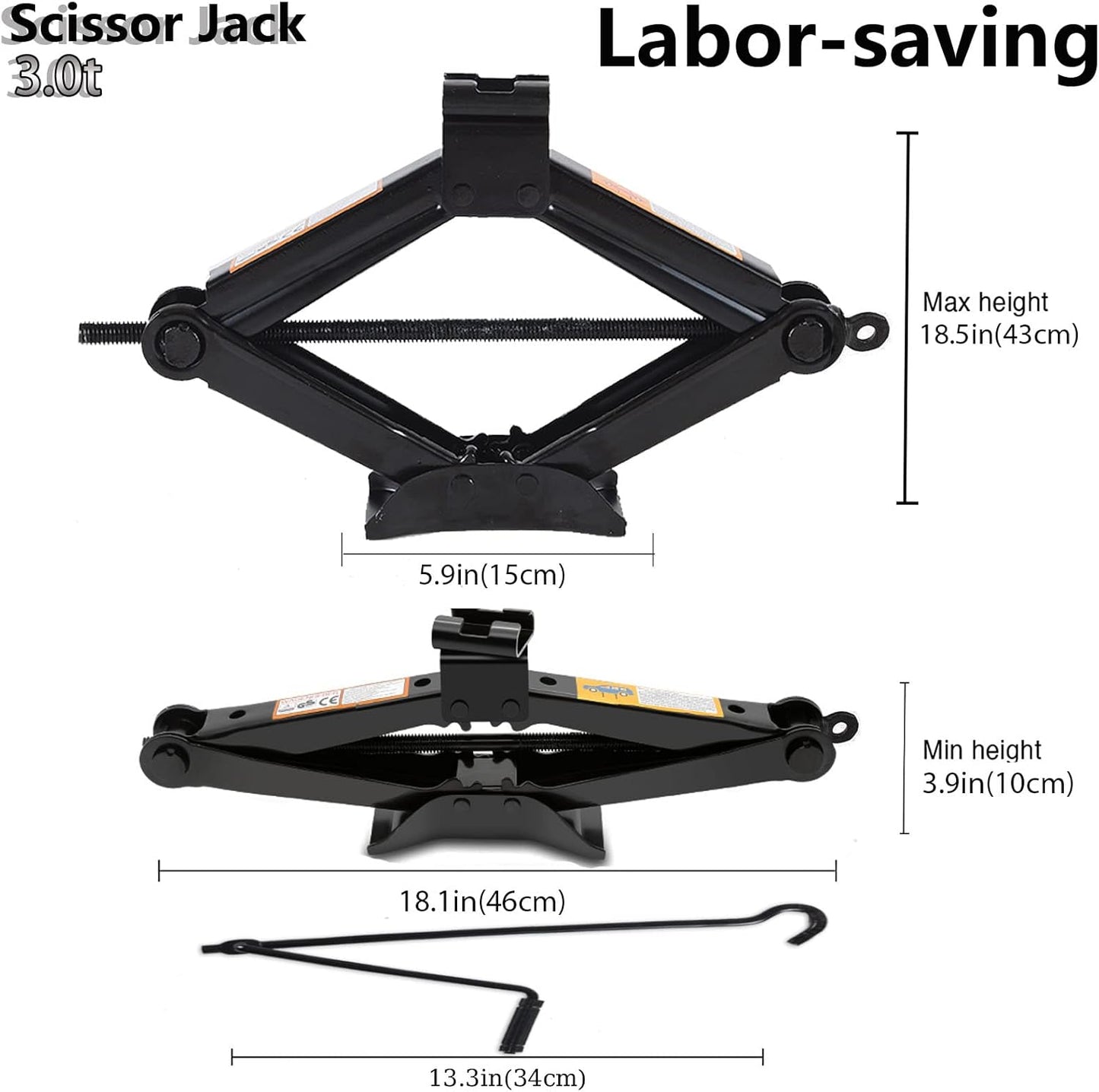 Scissor Jack for Car-3.0Ton(6614lbs) 丨Car Jack Kit-Tire Jack丨Portable,丨deal for SUV and Auto-with Crank Handle丨Heavy Duty Material,Black (3.0T)