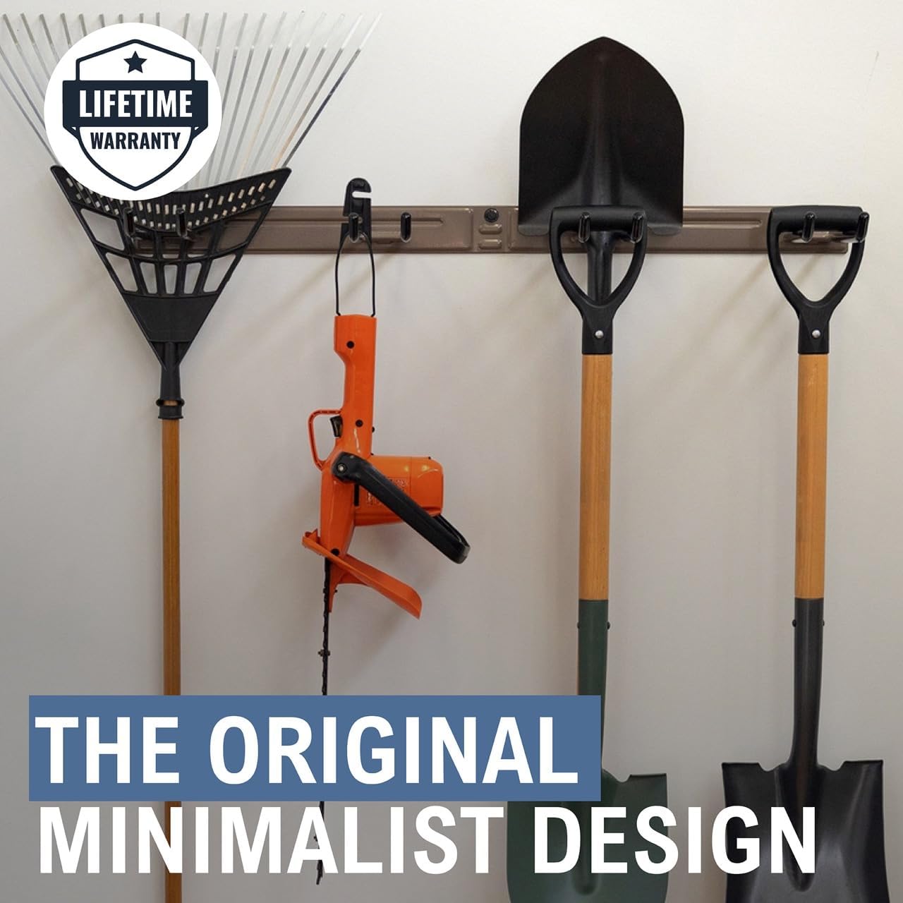 StoreYourBoard Wall-Mounted Rack With 4 Garage Hooks – Heavy-Duty Steel Holder Garage & Garden Storage for Shed, Workshop, or Home Organization – For Rakes, Shovels, Tools & More – 1 Pack, Mud