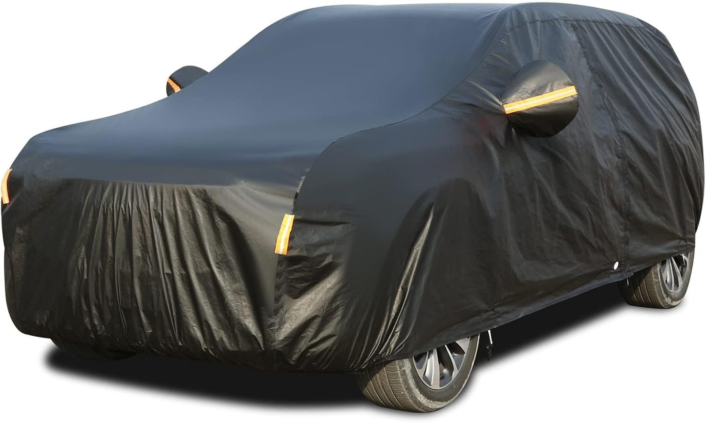 Tecoom Car Cover Waterproof All Weather, Thick Fleece Lining Car Covers for Automobiles with Lock/Zipper Door, Outdoor UV Sun Snow Windproof Hail Protector Car Cover SUV (170-190 Inch)