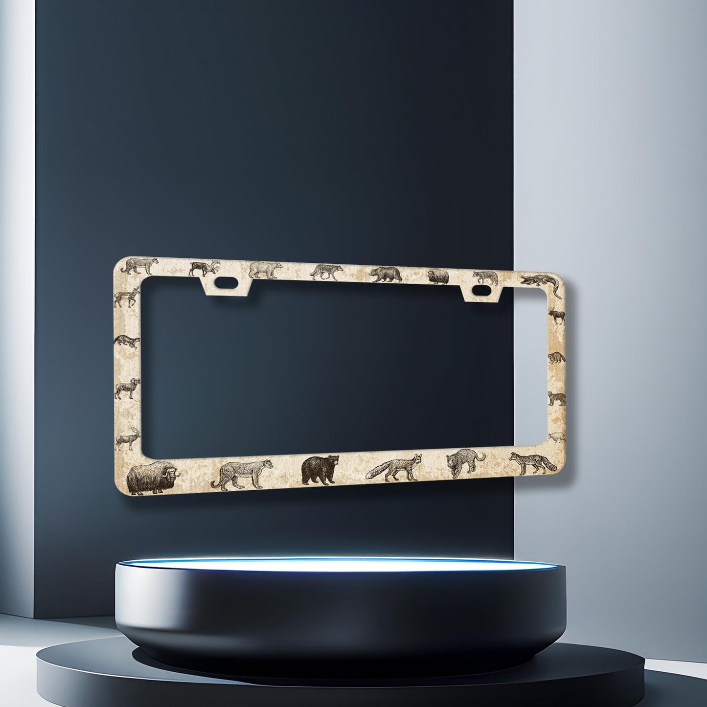 Vintage Animals License Plate Frame Animal Bear Tiger Wolf License Plate Holder Stainless Steel Funny License Plate for USA Canada 6.3" X 12.3" with 2 Holes and Screws