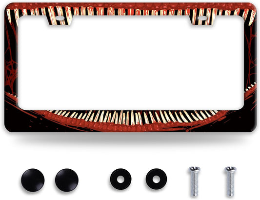 Funny Bloody Teeth License Plate Frame Scary Mouth License Plate Holder Stainless Steel Accessories Cars Decor with 2 Holes and Screws Fits Standard Us Ca Vehicles License Plate Frames 12.2 X 6 Inch