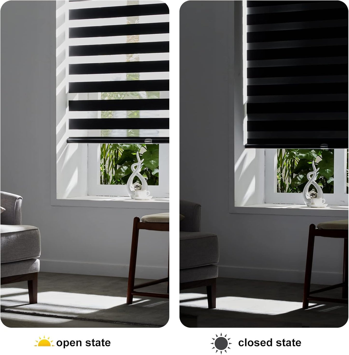 Persilux Cordless Zebra Blinds for Windows (33" W X72 H, Black) Free-Stop Roller Windows Shades Dual Layer Light Control for Day and Night, Light Filtering Sheer Shades for Home, Easy to Install