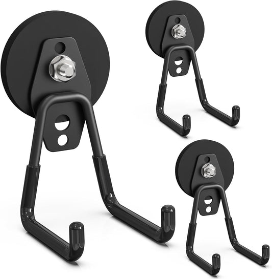 Heavy Duty Storage Magnetic Utility Hooks Large Garage Magnet Hooks with Anti-Slip Coating for Metal Cabinet,Pegboard,Garage Shelve,Garden Tools (3PCS 2.59'' Black)