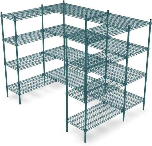 NSF 7' x 4 1/2' Walk-in 4-Tier Shelving Unit Kit with S-Hooks, Commercial Storage Rack Unit, Organizer Shelves System Kit, Heavy Duty Racking for Storage, Shelving Kits (Green Epoxy)