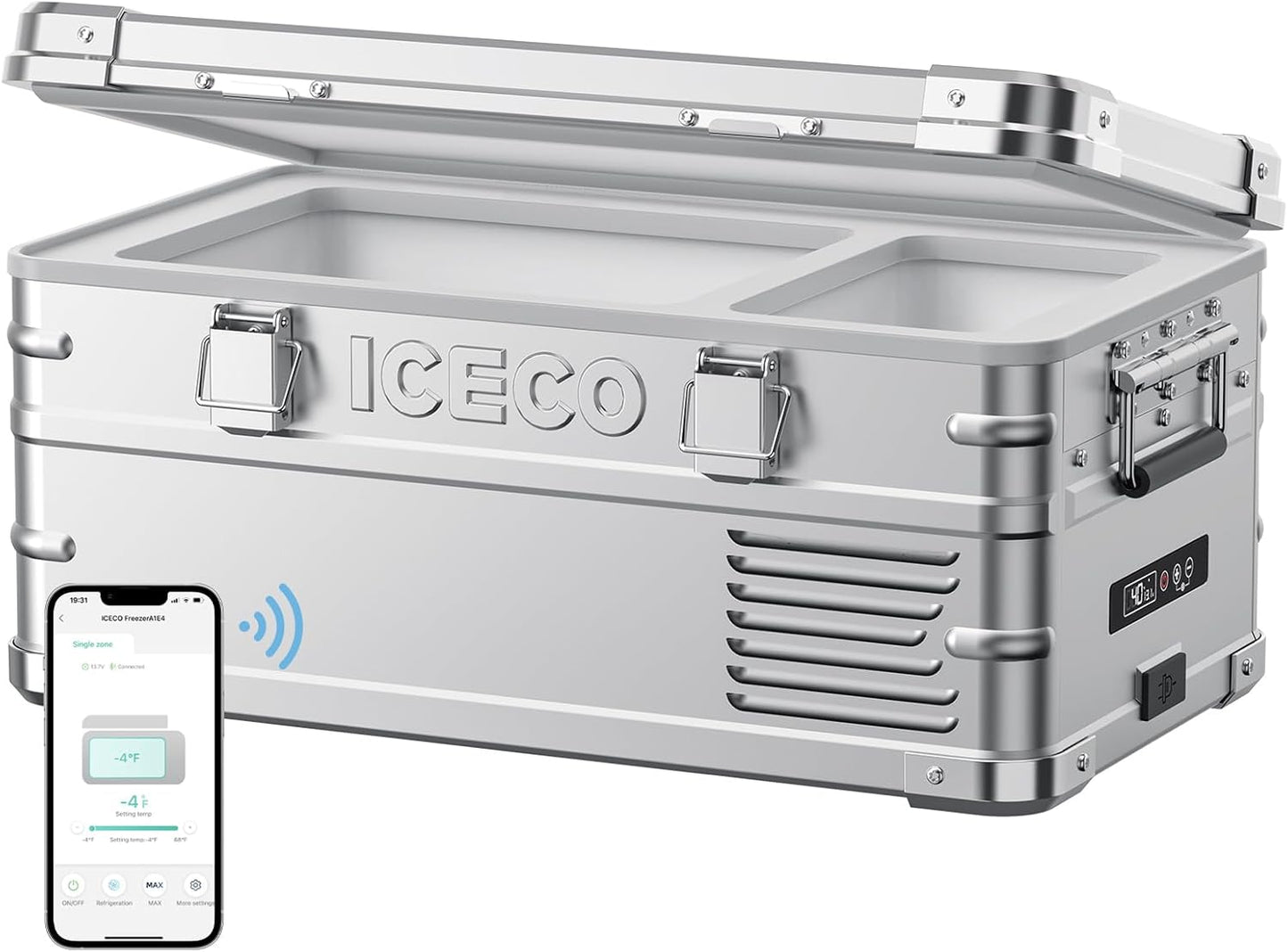 ICECO APL20 12 Volt Car Refrigerator, 21 Qts Light Duty Aluminum 12V Portable Fridge Freezer, Electric Cooler with SECOP Nano Compressor, -4℉~68℉, 12/24V DC, 100-240V AC for RV, Truck, Camping