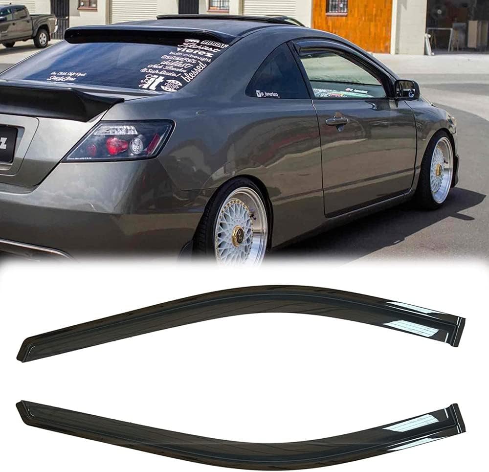 Side Window Wind Deflector, Out-Channel Tape-On Nice Rain Guards Set, Window Visor fit for 2006-2011 Honda Civic 2-Door Coupe Only 92410