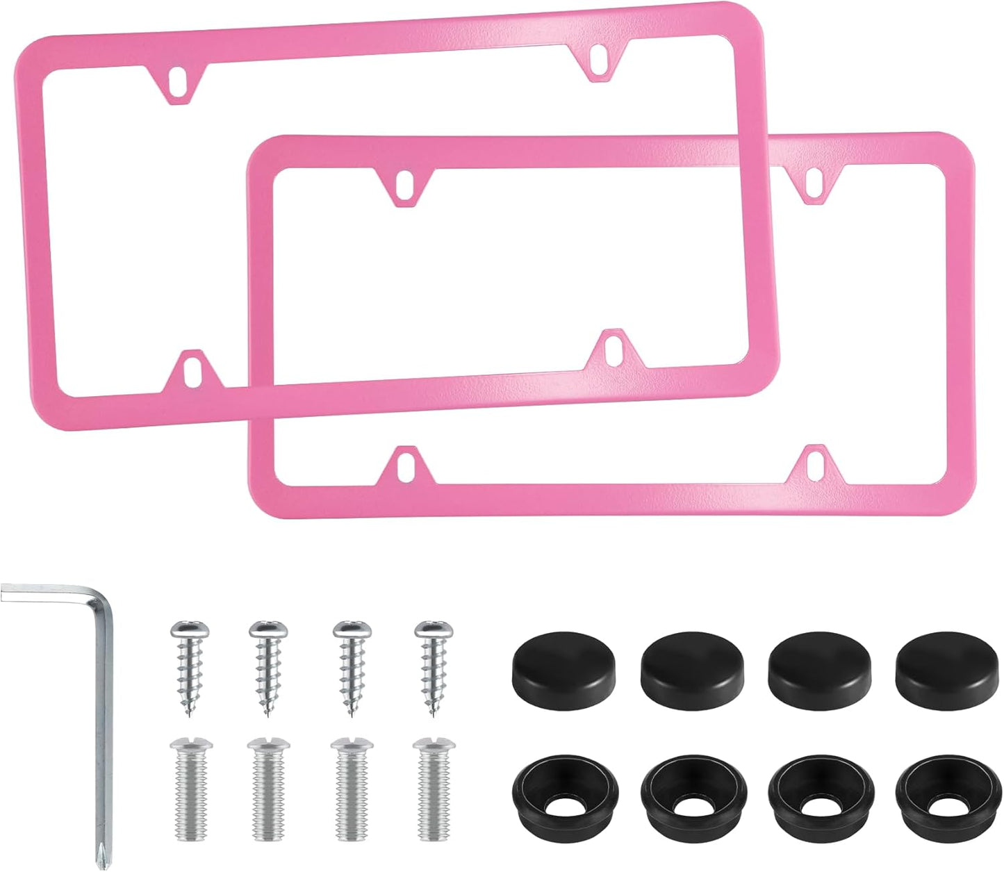 LivTee 4 Holes Stainless Steel License Plate Frames, 2 PCS Car Licence Plate Covers, Automotive Exterior Accessories Slim Design with Bolts Washer Caps for US Vehicles, Pink