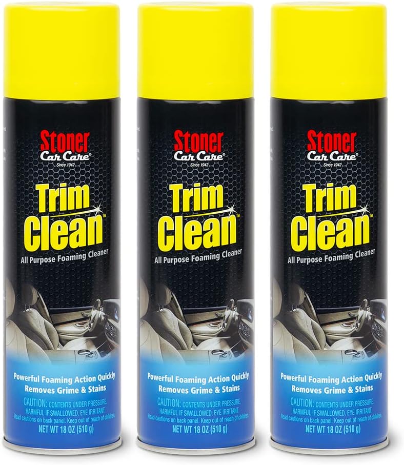 Stoner Car Care 91134–3PK Trim Clean All-Purpose Fast Acting Powerful Foaming Cleaner Quickly Removes Grime and Stains From Trim, Consoles, and More To Restore Automotive Interiors, 18 Oz, Pack of 3
