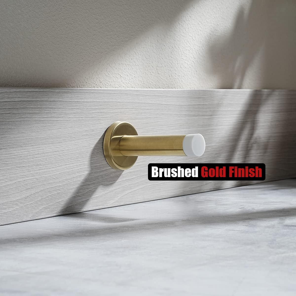 JQK Door Stopper Gold, 304 Stainless Steel Thicken 1mm Sound Dampening Door Stop Bumper Wall Protetor 4 Pack, Brushed Gold White Tip, DSB5-WG-P4