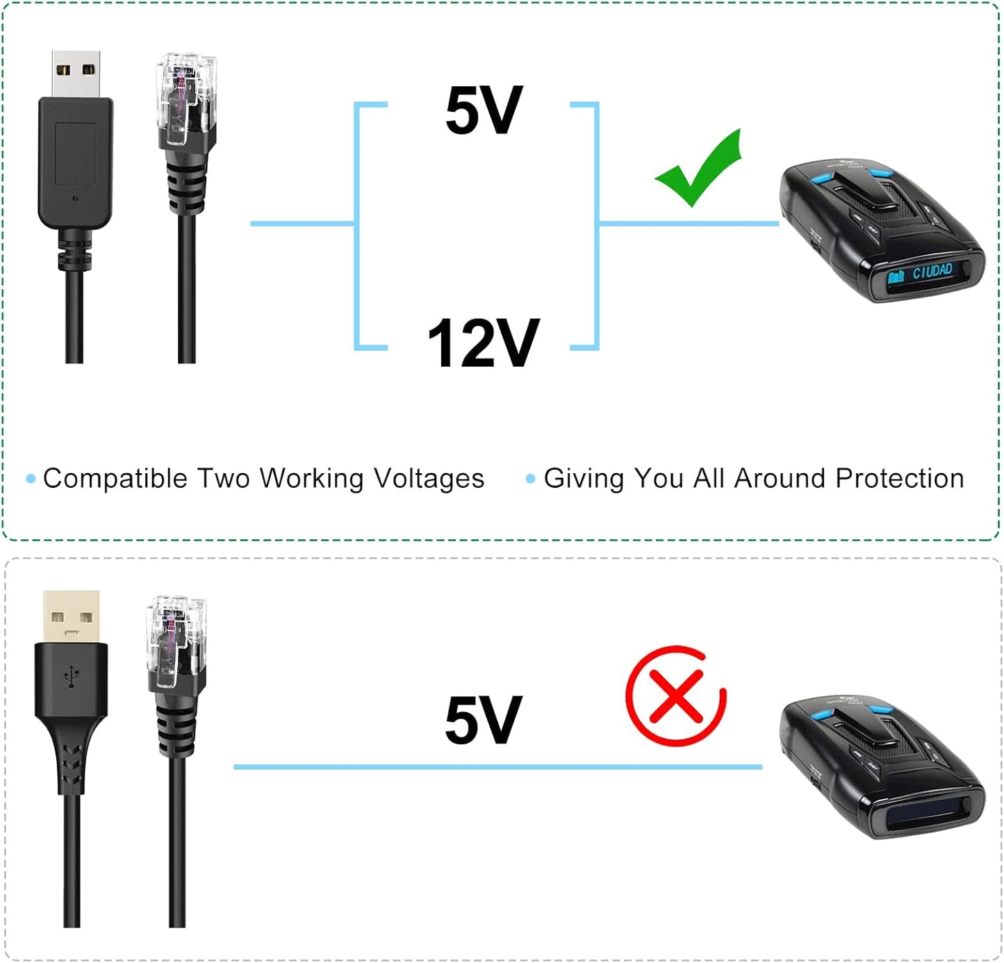 Radar Detector Cord, USB to RJ11 Plug Cable,for Escort Radenso XP Uniden Beltronics Cobr Whistler Radar Detector,Replacement Power Cable for Radar Detectors (RJ11-3.3ft)